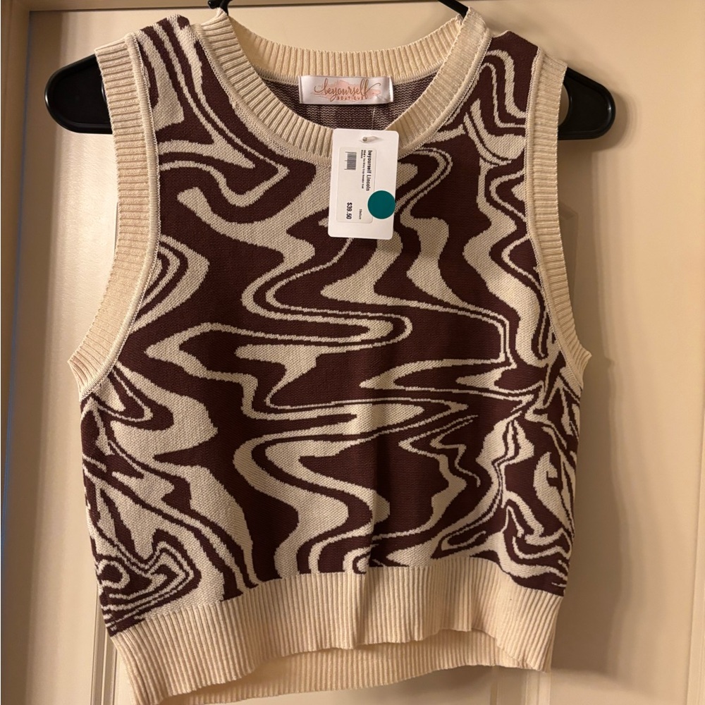 Abstract Brown and Cream Sweater Tank Top